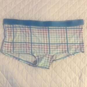 NWT Victoria’s Secret Blue Plaid Shortie—Boy Short Panty—XL